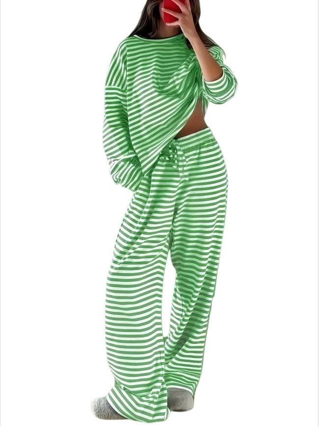 Damen Gestreiftes Lounge-Set aus weichem Baumwoll-Mix mit weitem Bein Shop Nory
