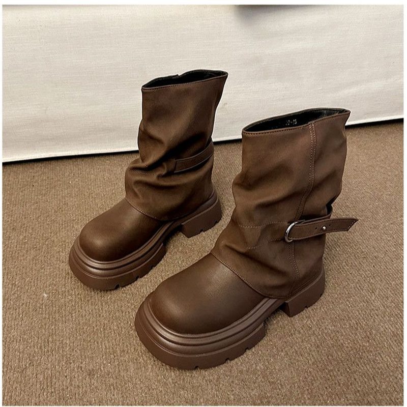 Damen Schlupf‑Stiefel mit gerafftem Schaft und skulpturierter Plateau‑Sohle Shop Nory