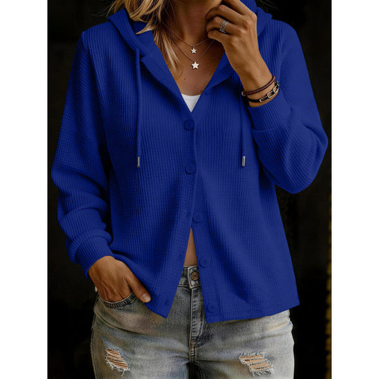 Damen Kapuzenstrickjacke im Waffelstrick mit Knopfleiste Shop Nory