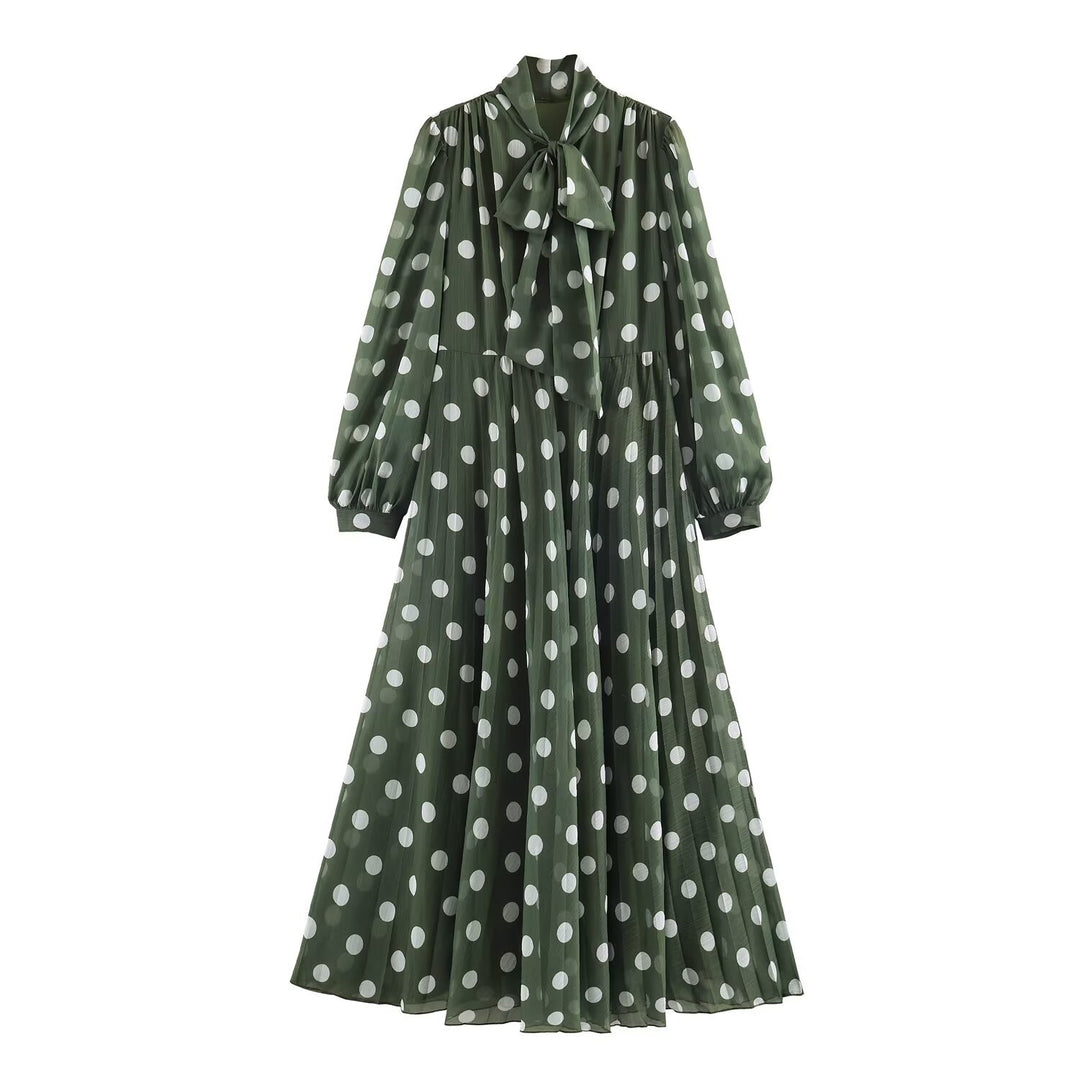 Damen Midikleid mit Plissee-Rock, Schleifenkragen und Volumenärmeln Shop Nory