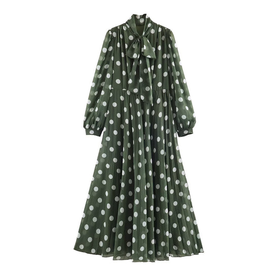 Damen Midikleid mit Plissee-Rock, Schleifenkragen und Volumenärmeln Shop Nory