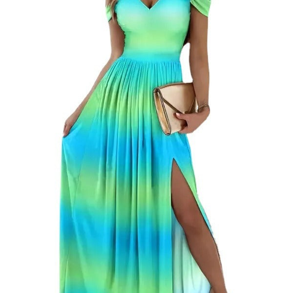 Damen Maxikleid mit Schulterträgern und elegantem Schlitz