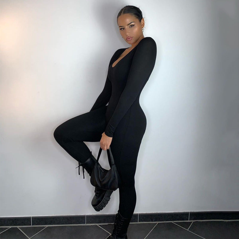 Damen Langarm Bodycon Jumpsuit