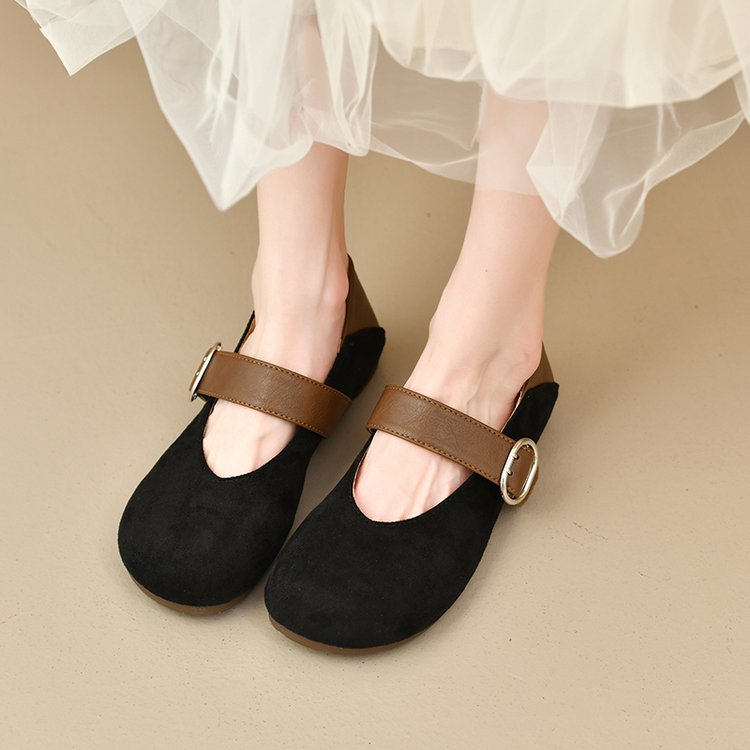 Damen bequeme Mary Jane Ballerinas mit dekorativem Riemen