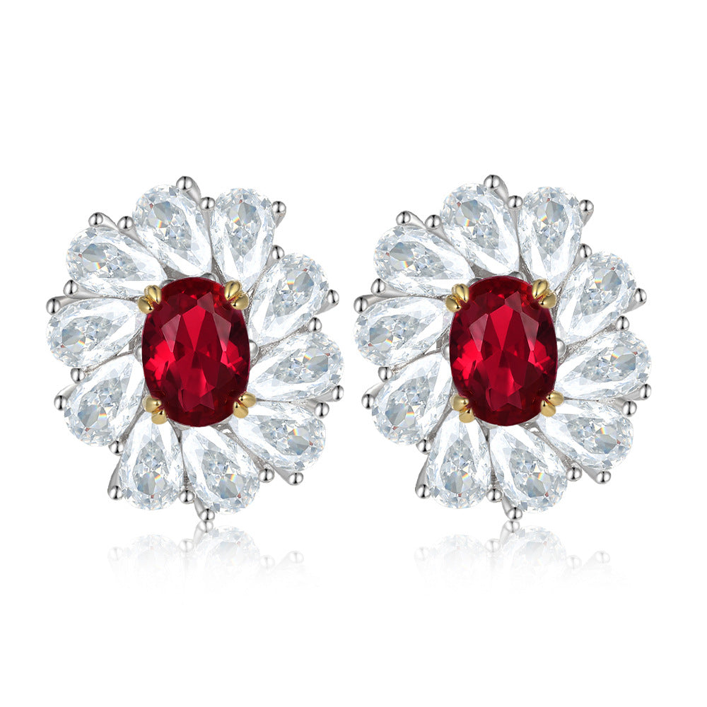 Damen elegante Halskette mit rotem Edelstein und Kristallen Shop Nory