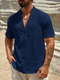 Herren Kurzarm Henley Hemd mit modernem Stehkragen aus leichtem Baumwollmaterial