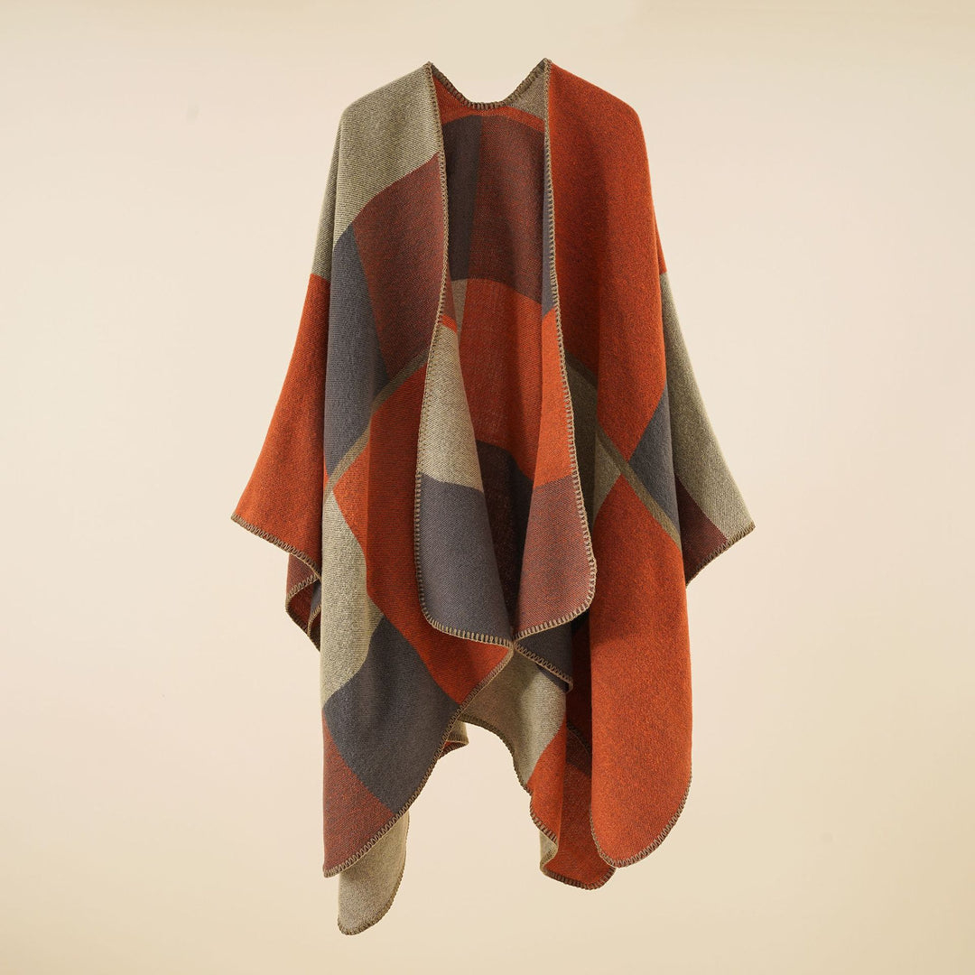Damen Weicher Wollmix-Poncho mit geometrischem Jacquard und offenem Wasserfall-Schnitt Shop Nory