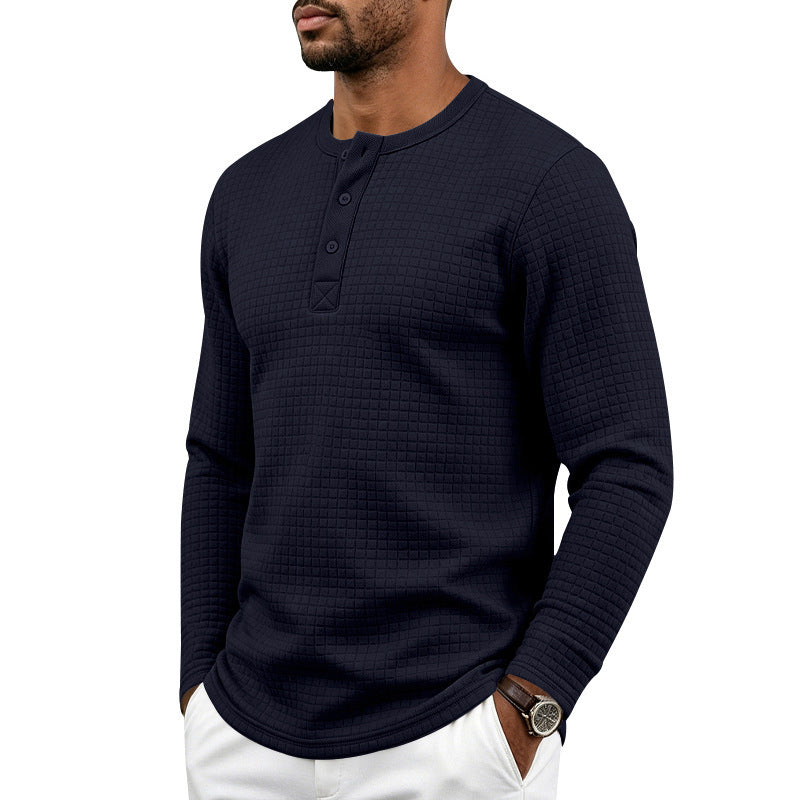 Herren Texturiertes Thermo-Henley-Langarmshirt mit Waffelstruktur und abgerundetem Saum Shop Nory