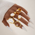 Damen Ring-Set mit einzigartigen Perlendesigns und modernem Goldrahmen Shop Nory