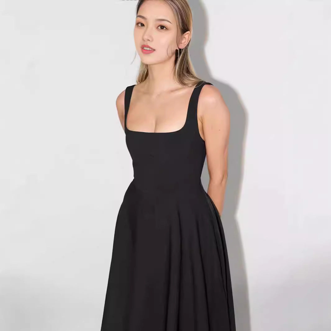 Damen A-Linien Maxikleid mit quadratischem Ausschnitt und fließendem Stoff