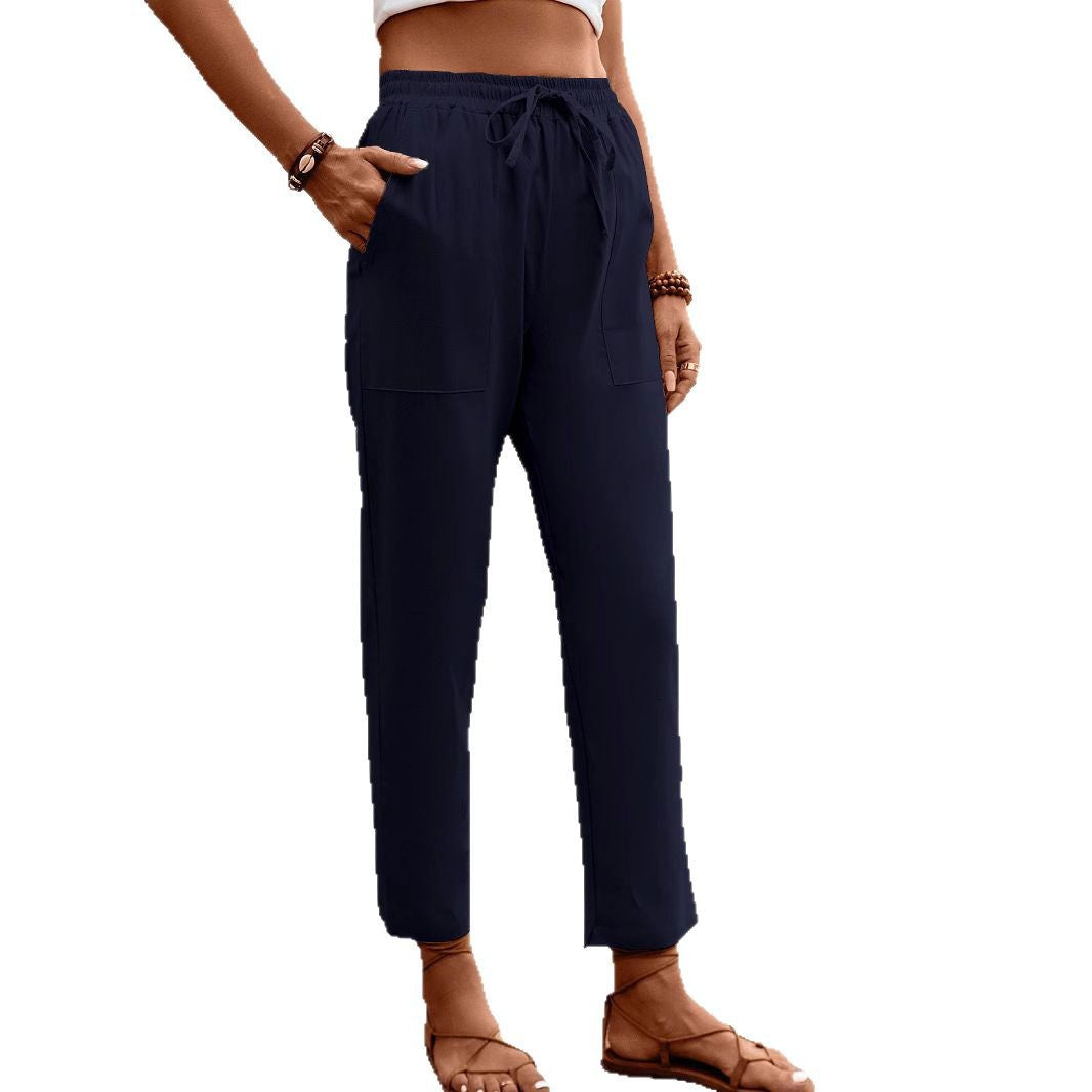 Damen Leichte High‑Waist Chino‑Hose mit Tunnelzug, aufgesetzten Taschen und gekürztem Knöchel‑Schnitt Shop Nory