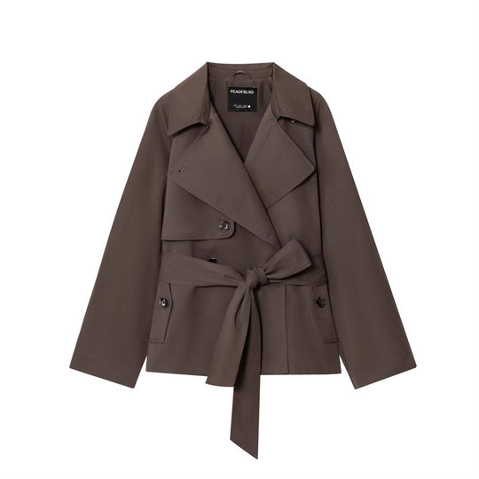 Damen Gekürzte Trenchjacke mit Schalkragen, Bindegürtel und Pattentaschen Shop Nory