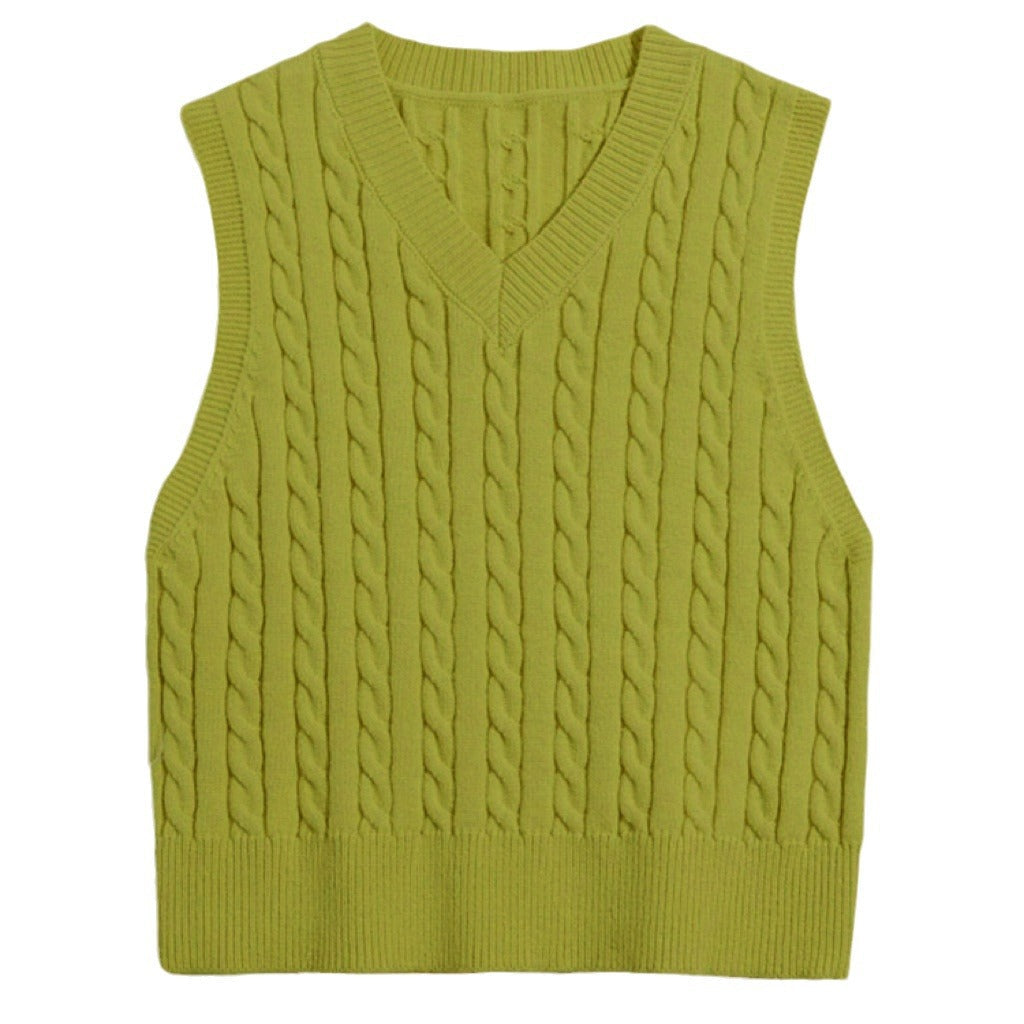 Damen Strickweste mit V-Ausschnitt und Zopfmuster