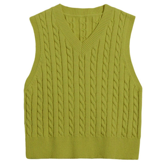 Damen Strickweste mit V-Ausschnitt und Zopfmuster