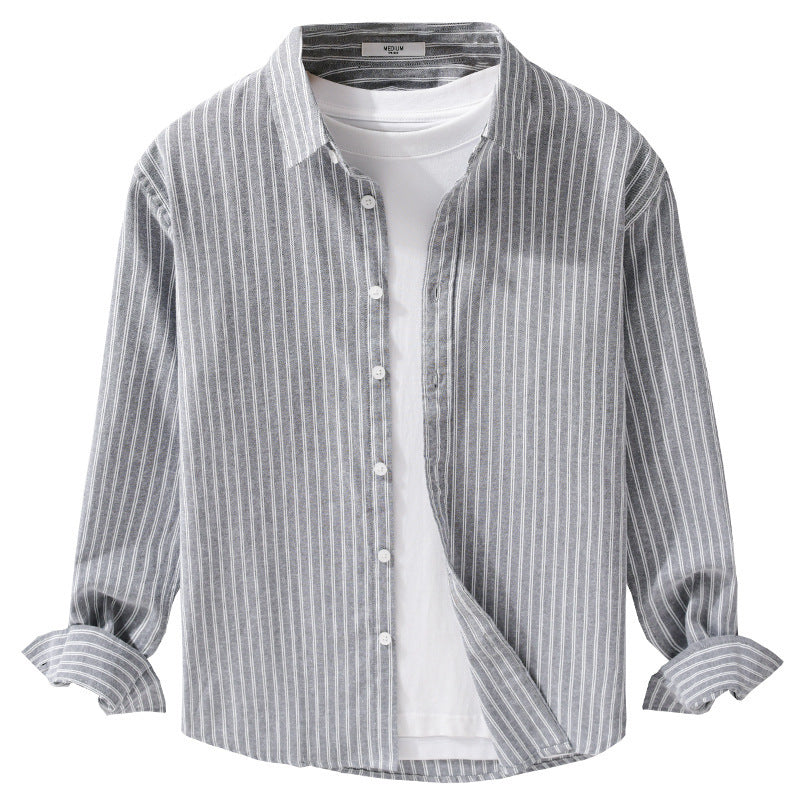 Herren Lässiges Leinen-Baumwoll-Langarmhemd mit feinem Nadelstreifen, Easy‑Care Finish und abgerundetem Saum Shop Nory