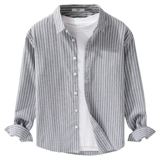 Herren Lässiges Leinen-Baumwoll-Langarmhemd mit feinem Nadelstreifen, Easy‑Care Finish und abgerundetem Saum Shop Nory