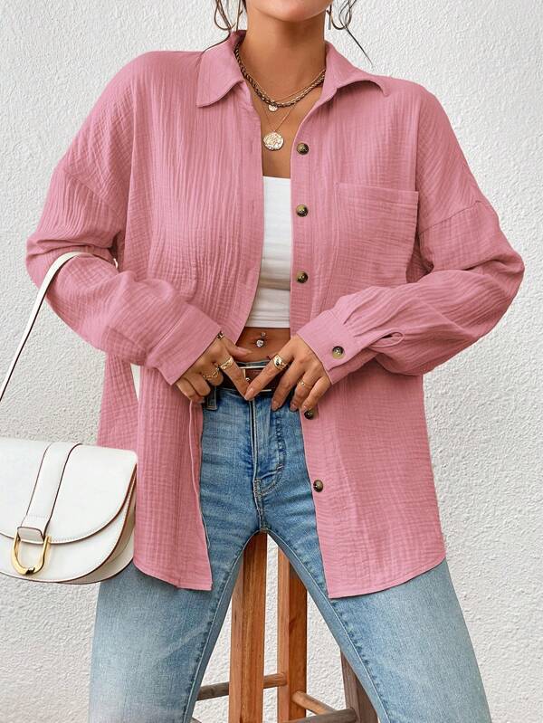 Damen Lässiges Overshirt mit Knopfleiste und Brusttasche