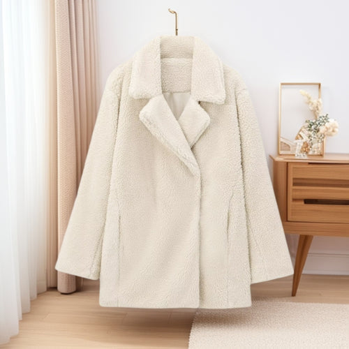 Damen Oversize Teddy‑Mantel aus Kunstfell mit Reverskragen und kastiger Silhouette Shop Nory