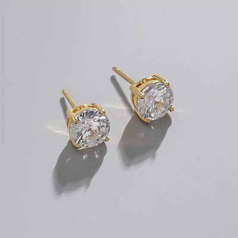 Damen Klassische goldbeschichtete runde Stein Ohrstecker Shop Nory