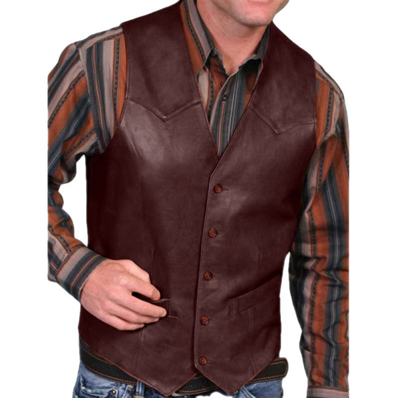 Herren taillierte Lederweste mit Western-Details, V-Ausschnitt und zwei Eingrifftaschen Shop Nory