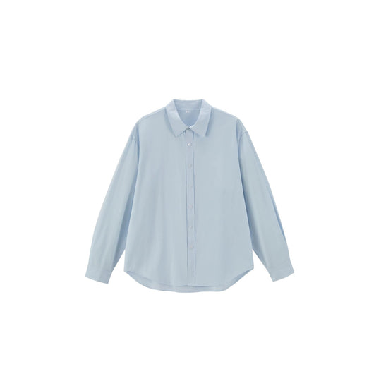 Damen Oversize Baumwollbluse mit Kentkragen und abgerundetem Saum Shop Nory