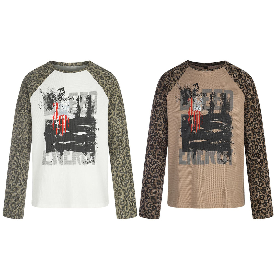 Damen Langarmshirt im Baseball-Stil mit Leopardenärmeln und Grafikprint Shop Nory