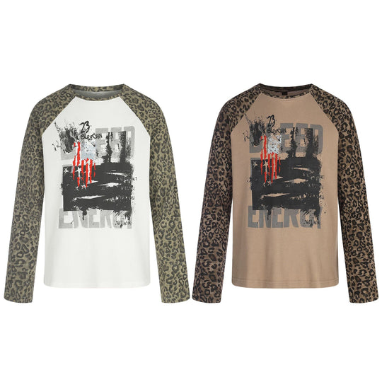 Damen Langarmshirt im Baseball-Stil mit Leopardenärmeln und Grafikprint Shop Nory