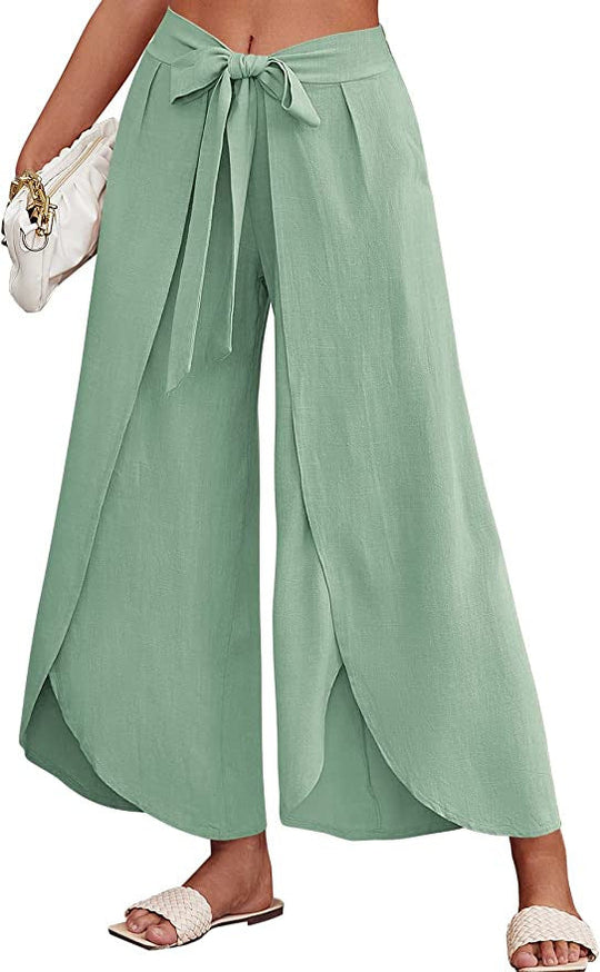 Damen Weite Sommerhose aus leichtem, atmungsaktivem Stoff mit Bindegürtel