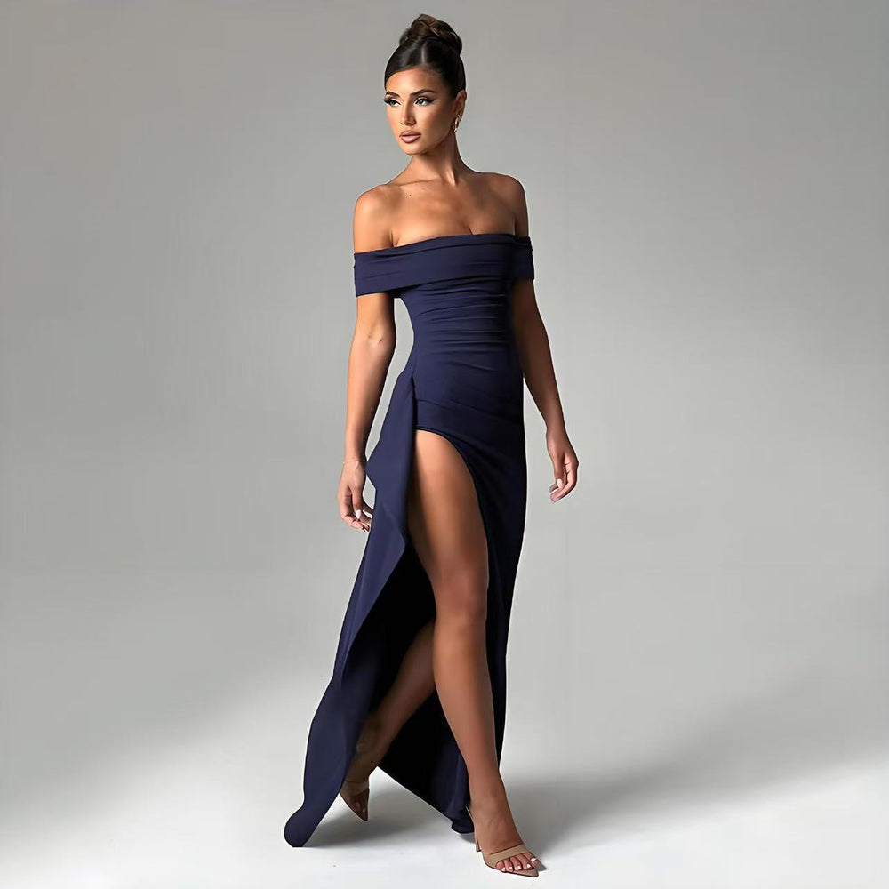 Damen Elegantes Off-Shoulder Abendkleid mit hohem Schlitz und tailliertem Schnitt