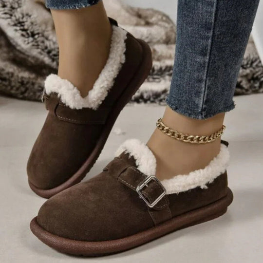 Damen Gefütterte Veloursimitat-Hausschuhe mit verstellbarem Schnallenriemen Shop Nory