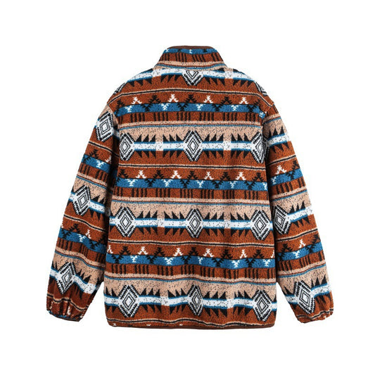 Unisex Fleecepullover Halbzip mit Aztekenmuster und hohem Stehkragen Shop Nory