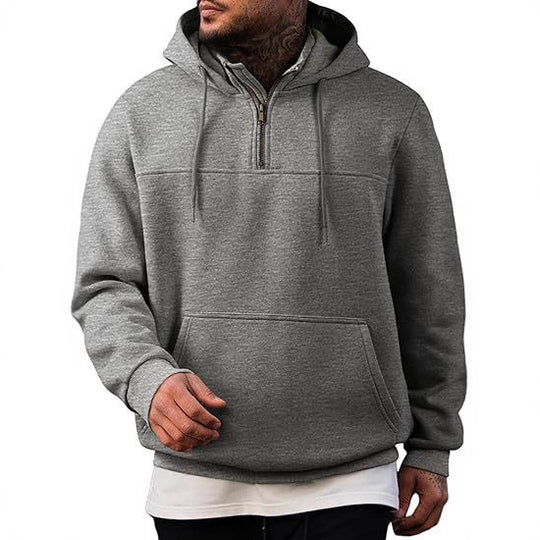 Herren Kapuzenpullover mit halbem Reißverschluss, Kängurutasche und gerippten Bündchen Shop Nory
