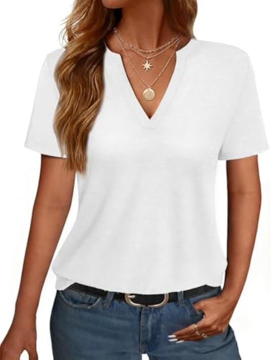 Damen V-Ausschnitt T-Shirt mit legerem Schnitt und sanftem Stoff Shopnory