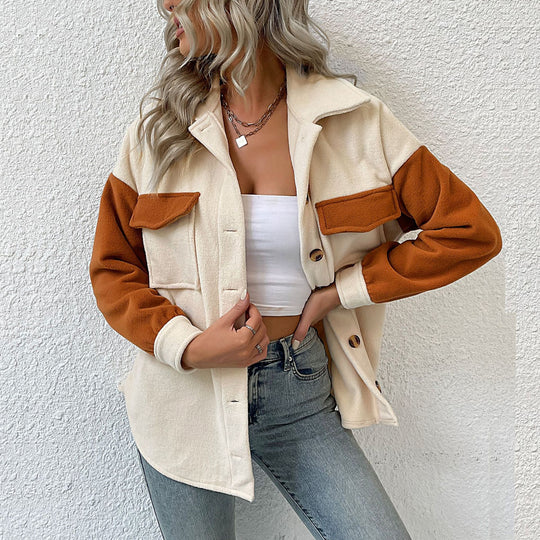 Damen Modische Fleecejacke mit Taschen und Knopfdetails Shop Nory