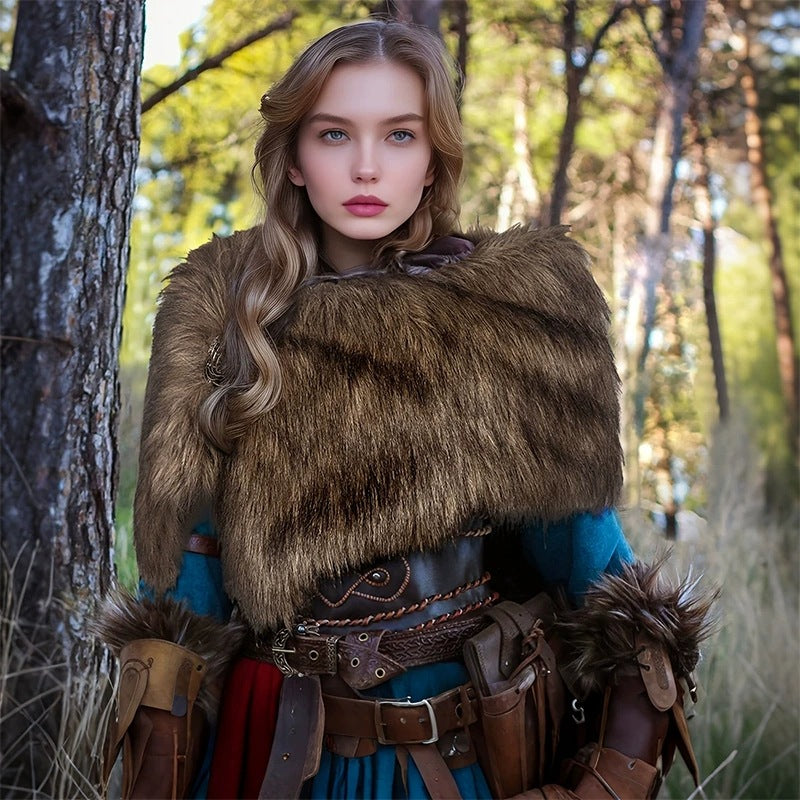 Damen Schulterstola aus Kunstpelz im rustikalen Fell‑Look mit Lederriemen Shop Nory