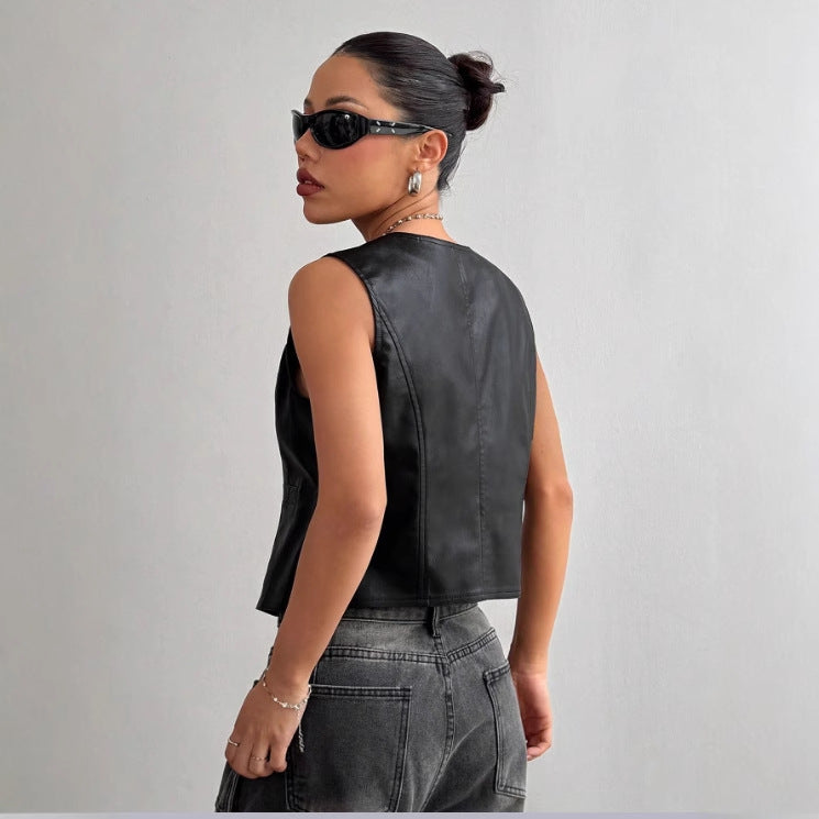 Damen Lederweste mit modernen Details und elegantem Schnitt Shopnory