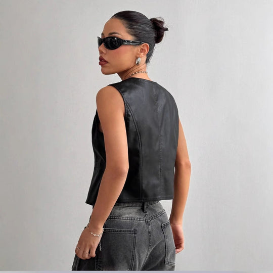 Damen Lederweste mit modernen Details und elegantem Schnitt Shopnory