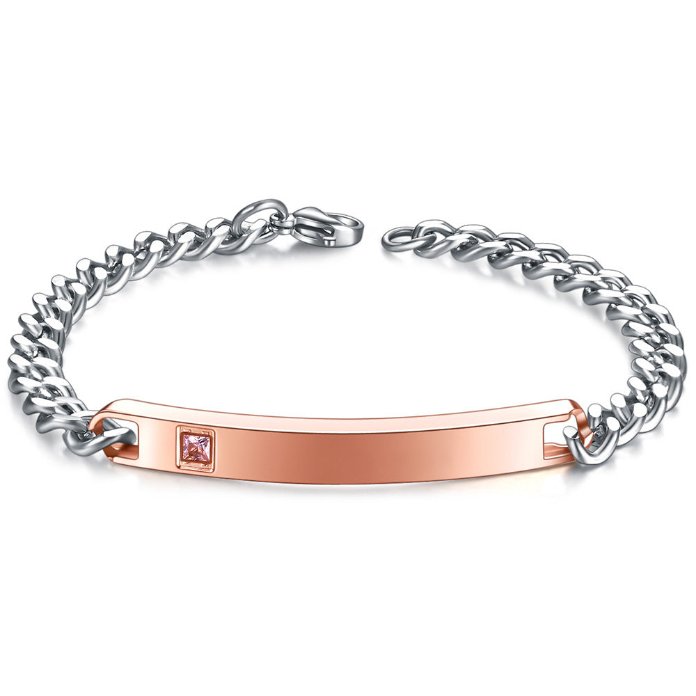 Damen Edelstahlarmband mit gravierbarem Plättchen und funkelndem Zirkonia Shop Nory