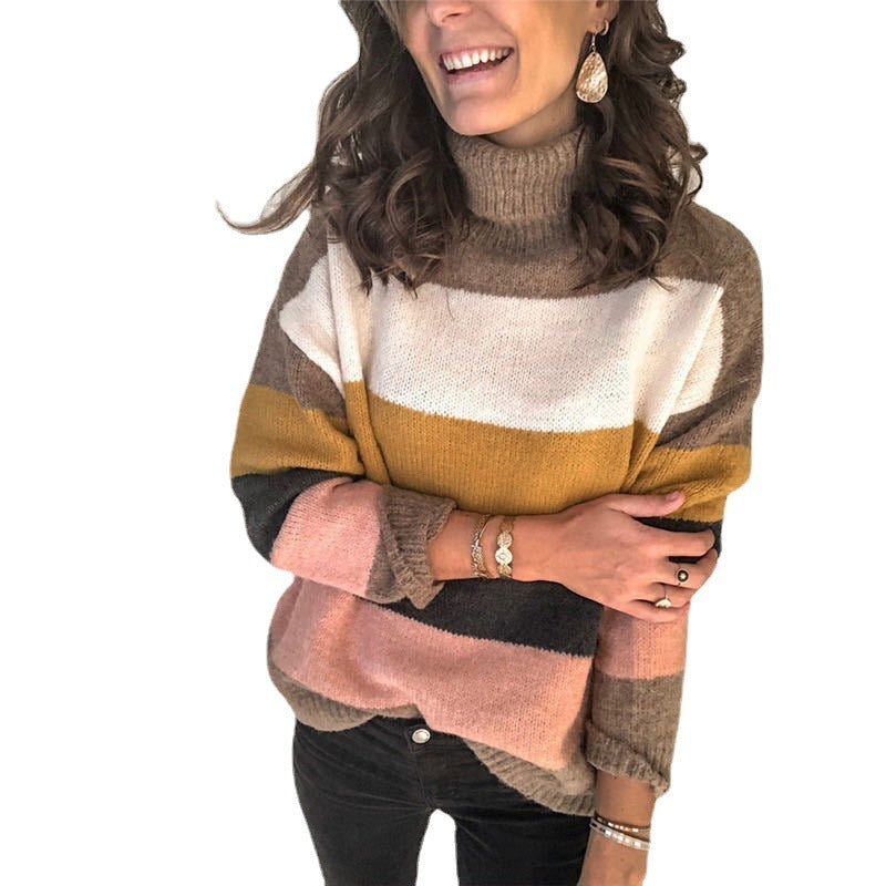 Damen Oversize Rollkragenpullover mit breiten Blockstreifen und weichem Strick Shop Nory