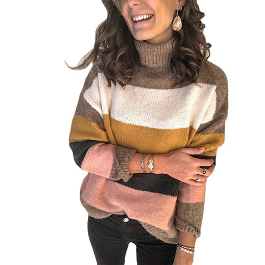 Damen Oversize Rollkragenpullover mit breiten Blockstreifen und weichem Strick Shop Nory