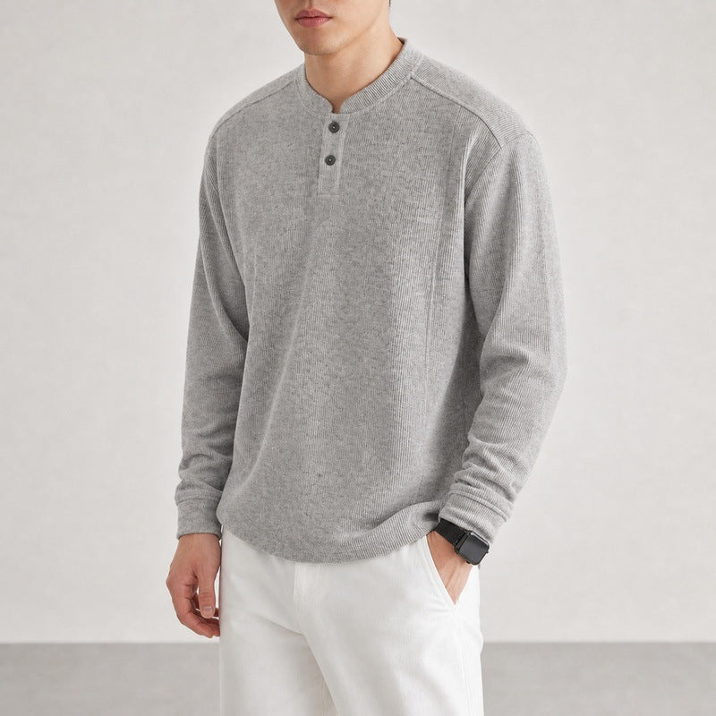 Herren Langarm Waffelstrick-Henley-Pullover mit Knopfleiste Shop Nory