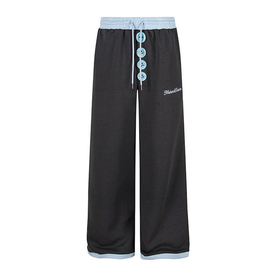 Damen Weite Lounge-Hose mit Zierknopfleiste, hohem Bund und Kordelzug Shop Nory