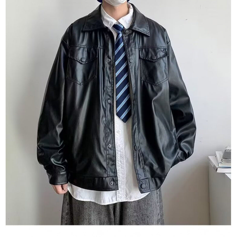 Herren Oversized Kunstleder-Hemdenjacke im Boxy-Look mit Pattentaschen und Druckknopfleiste Shop Nory