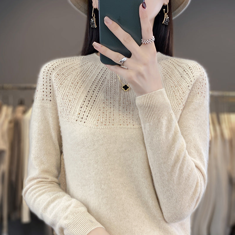 Damen Weicher Kaschmir‑Optik Feinstrickpullover mit Ajour‑Yoke und Paillettenbesatz Shop Nory