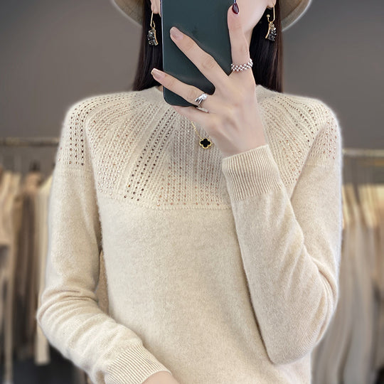 Damen Weicher Kaschmir‑Optik Feinstrickpullover mit Ajour‑Yoke und Paillettenbesatz Shop Nory