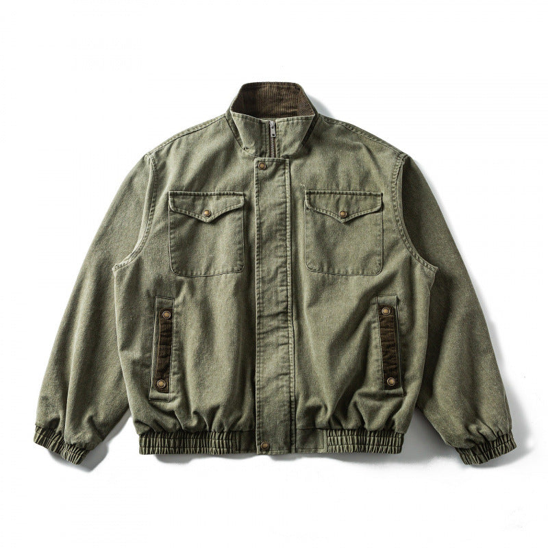 Herren Kastenförmige Canvas-Blousonjacke mit Cordbesatz, Stehkragen und elastischem Saum Shop Nory