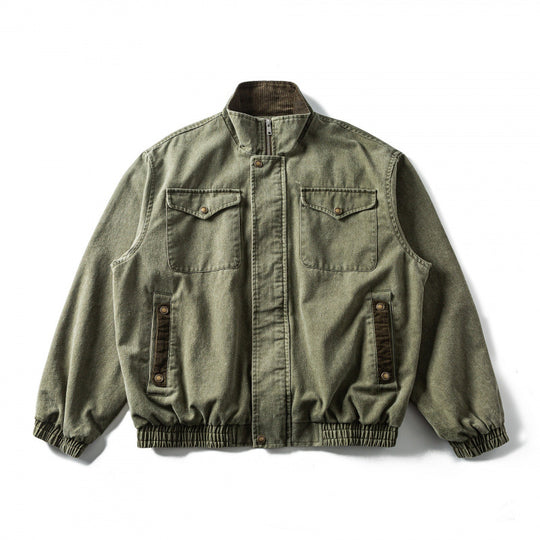 Herren Kastenförmige Canvas-Blousonjacke mit Cordbesatz, Stehkragen und elastischem Saum Shop Nory
