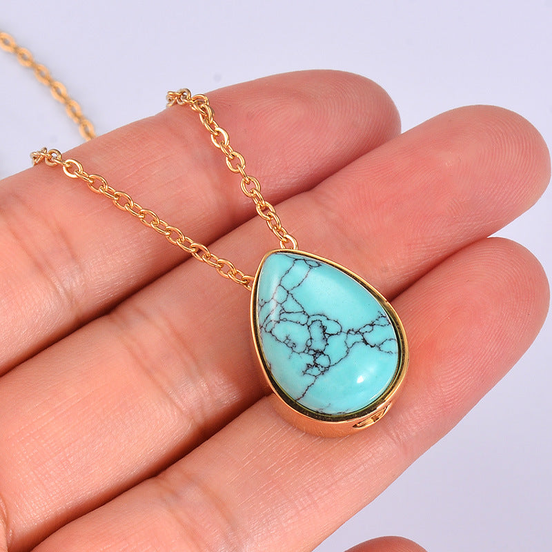 Damen goldene Halskette mit Tropfenanhänger aus hochwertigem Stein Shop Nory