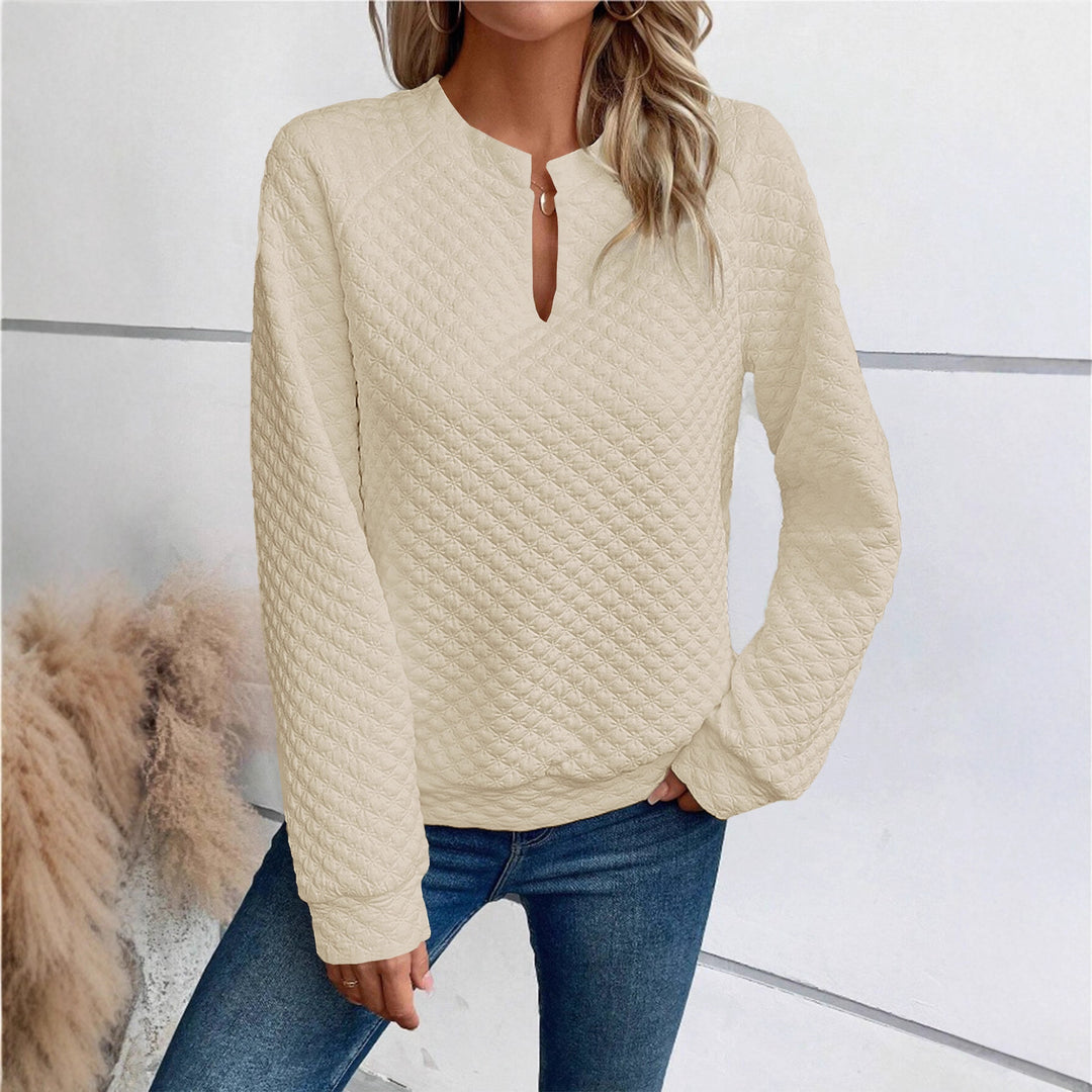Damen Gequilteter Stepppullover mit V‑Schlitz und strukturierter Rautenoptik Shop Nory