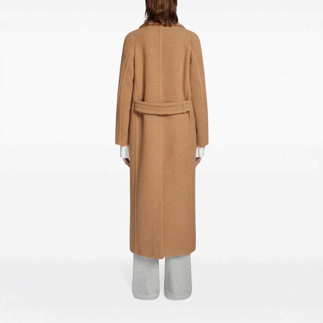 Damen Maxi Doppelreihiger Wollmantel mit übergroßem Revers und Pattentaschen Shop Nory